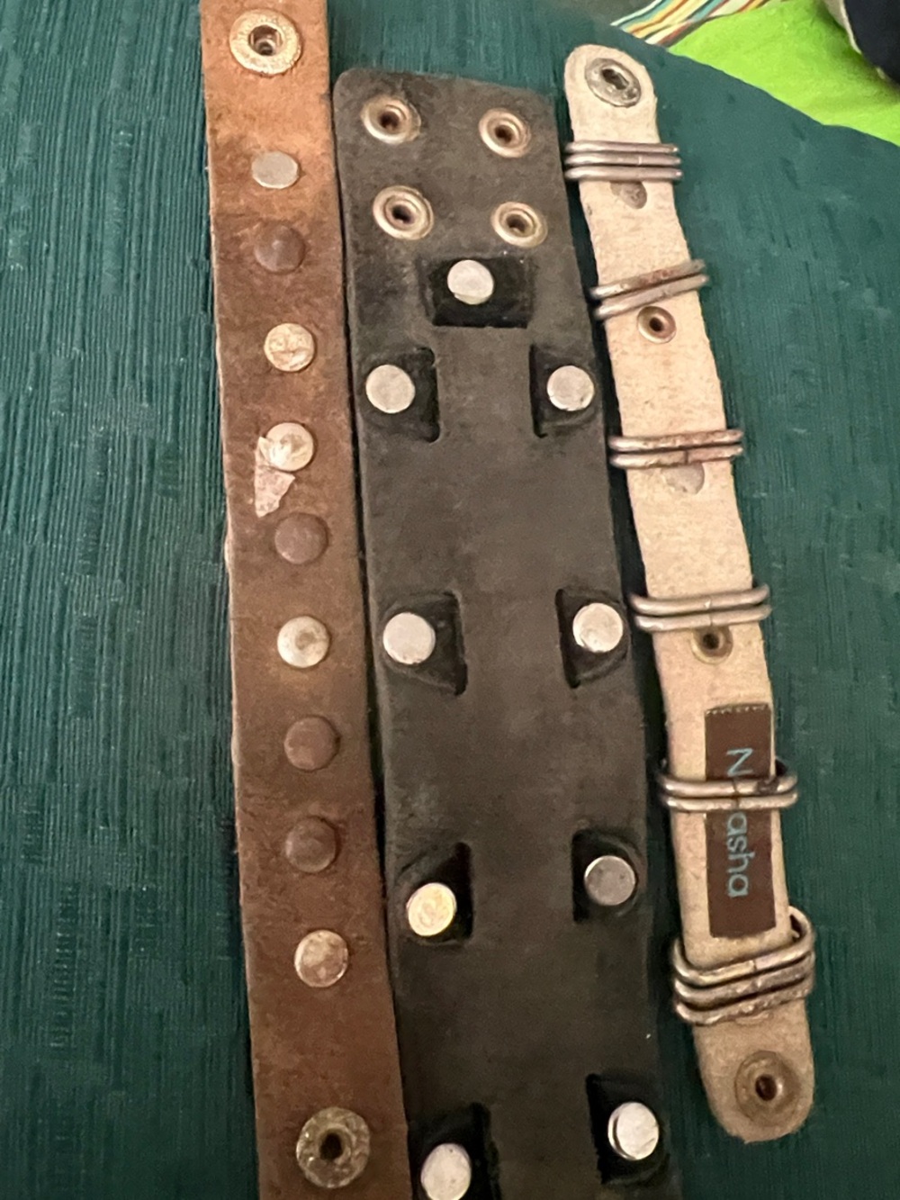 Set of 3 Studded Leather Cuff Bracelets - Gold, Gunmetal, Silver - Picture 4 of 11